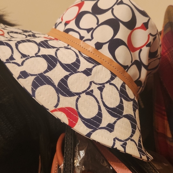 Coach Accessories - Coach Blue and Red Patterned Hat with Tan Band